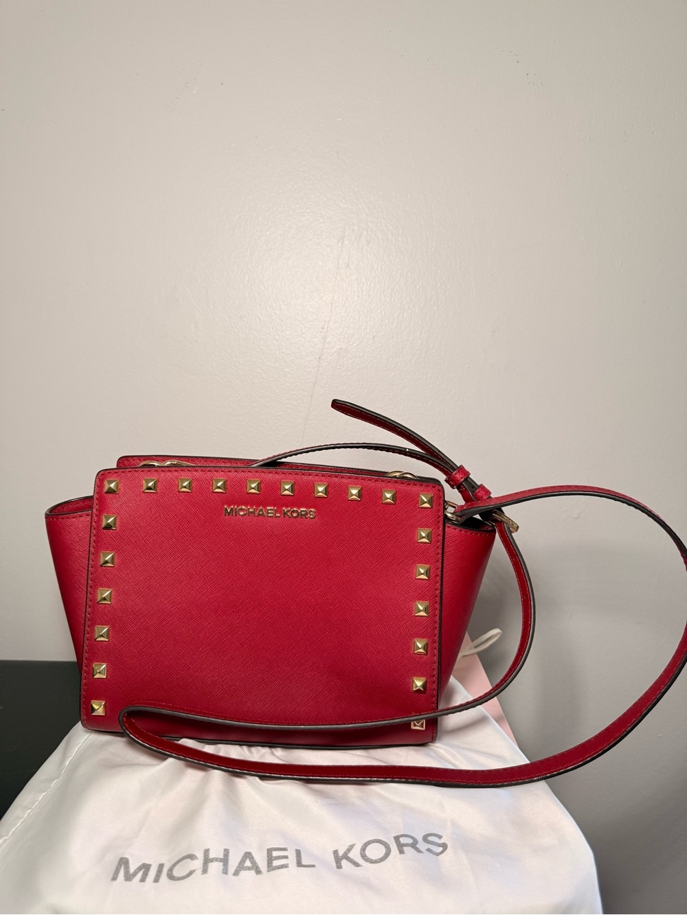 Michael Kors Red Saffiano Leather Crossbody Bag | Structured